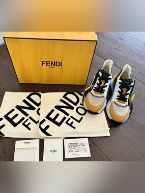 Fendi Unisex Sneakers in Yellow, White & Black Size US 9